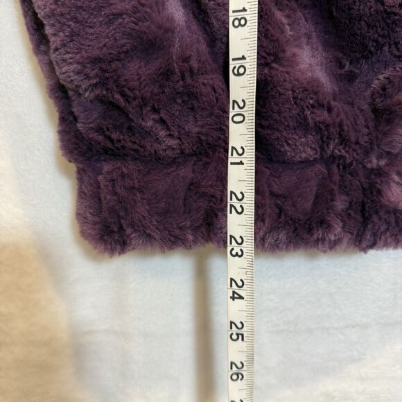 Express Jacket Faux Fur Hooded Womens S Dark Purple Cropped Cozy Coat - Picture 7 of 8
